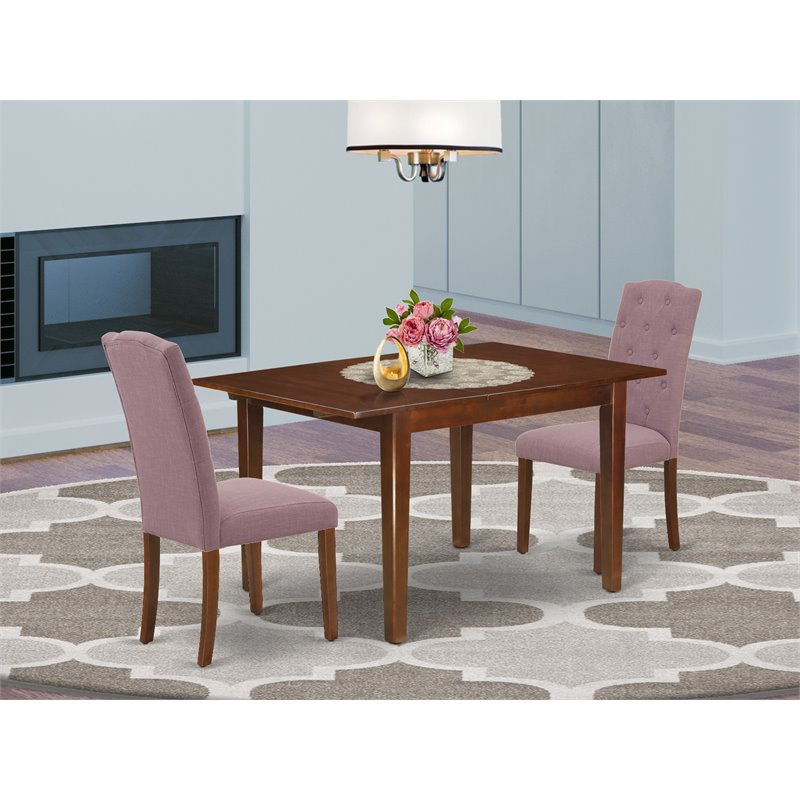 Pemberly Row 3-Piece Mahogany Wood Dining Set with Linen Fabric Chairs