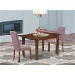 Pemberly Row 3-Piece Mahogany Wood Dining Set with Linen Fabric Chairs