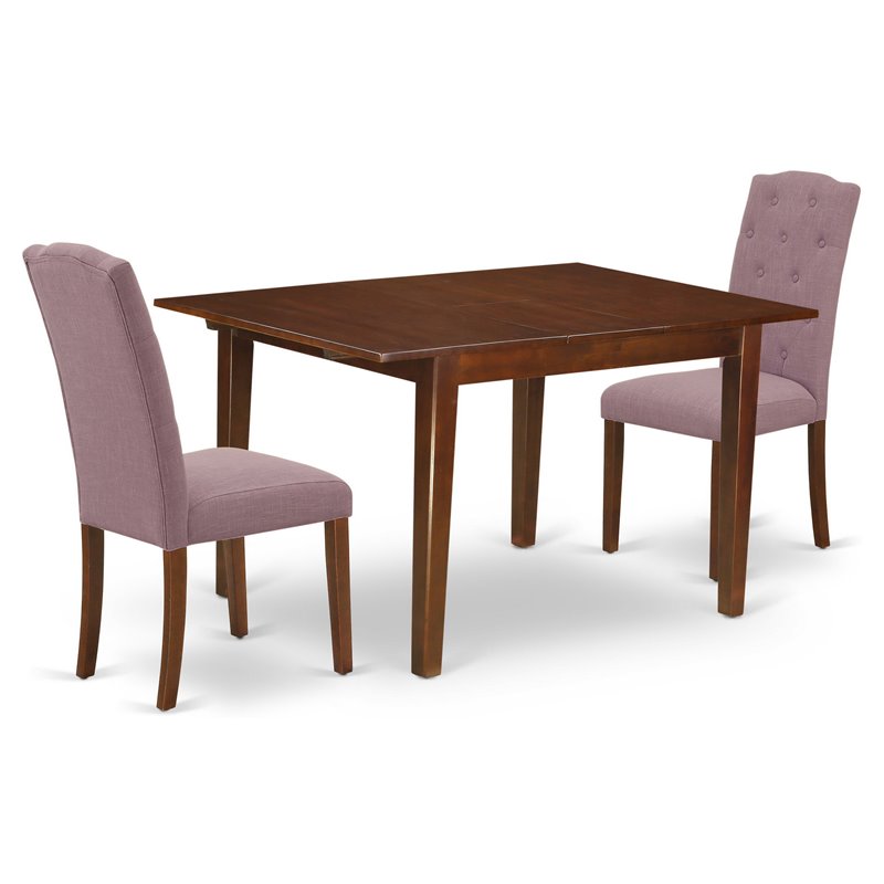 Pemberly Row 3-Piece Mahogany Wood Dining Set with Linen Fabric Chairs