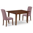 Pemberly Row 3-Piece Mahogany Wood Dining Set with Linen Fabric Chairs