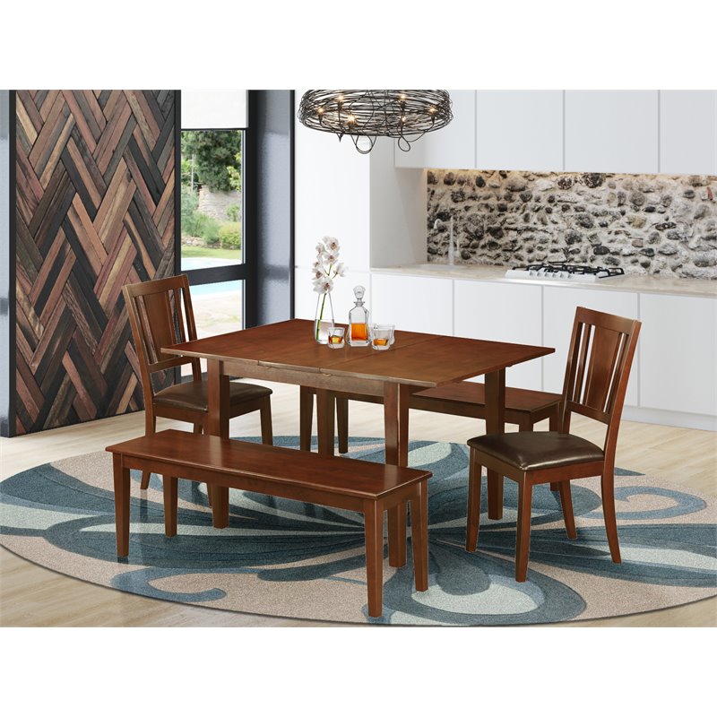 Pemberly Row 5-Piece Mahogany Wood Dining Table Set with Faux Leather Chairs
