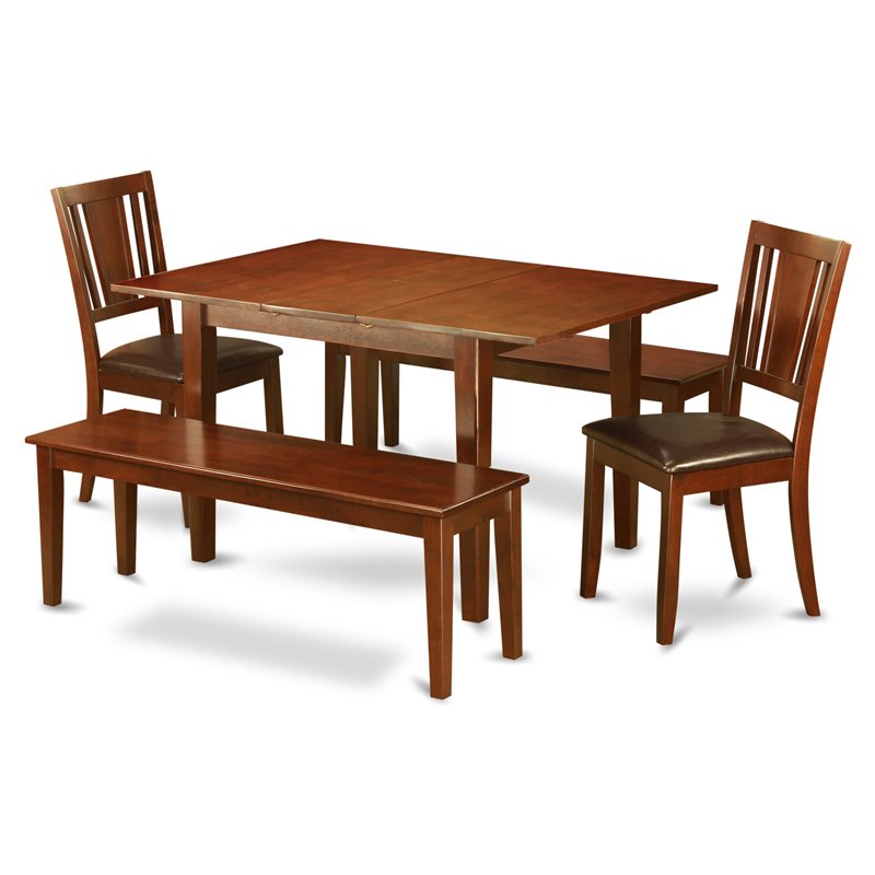 Pemberly Row 5-Piece Mahogany Wood Dining Table Set with Faux Leather Chairs