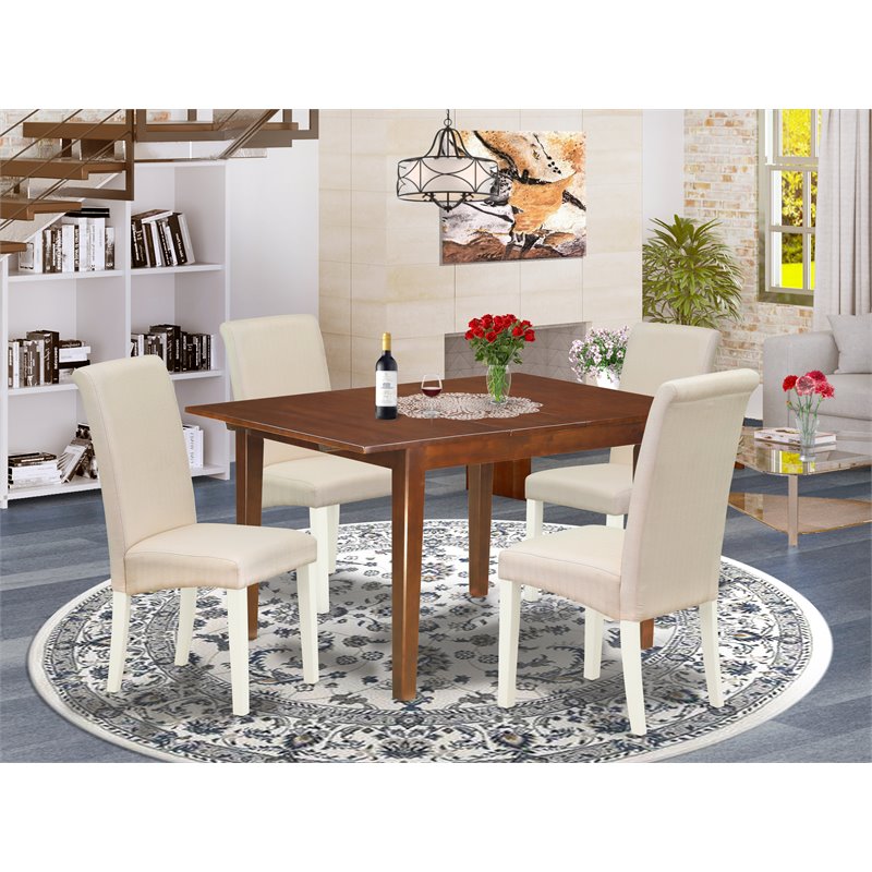 Pemberly Row 5-Piece Mahogany Wood Dining Set with High Back Linen Chairs