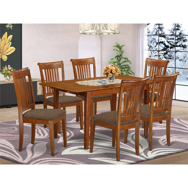 Pemberly Row 7-Piece Wood Kitchen Table Set in Saddle Brown Finish