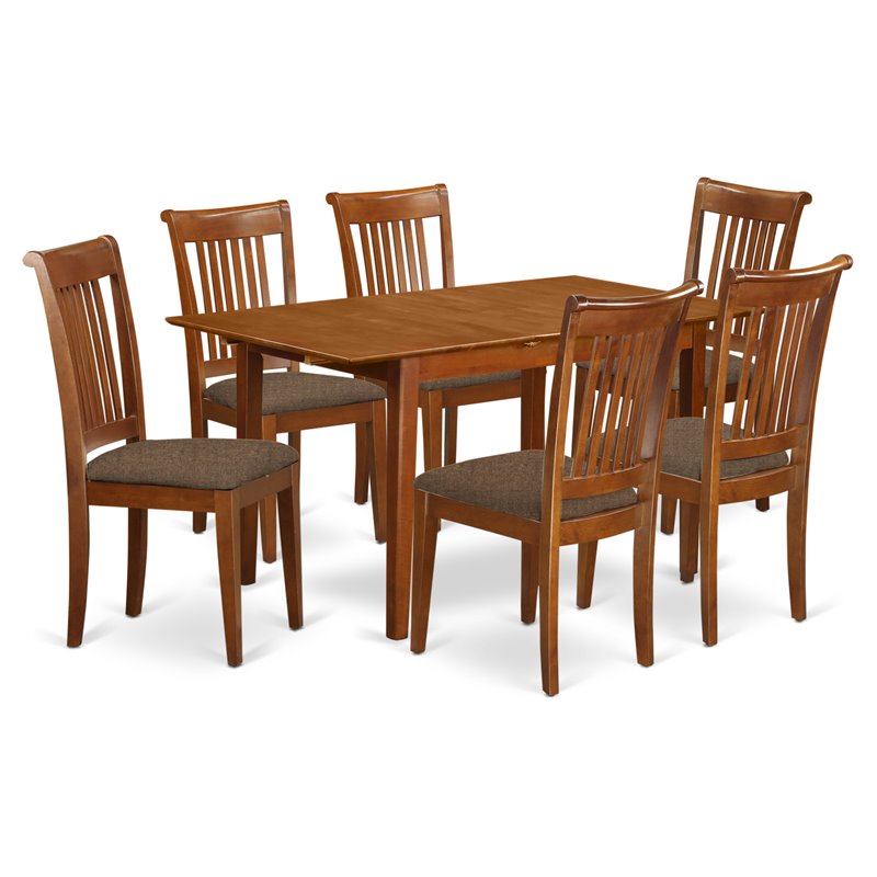 Pemberly Row 7-Piece Wood Kitchen Table Set in Saddle Brown Finish
