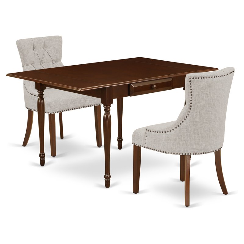 Pemberly Row 3-Piece Dining Set in Mahogany with Doeskin Upholstery