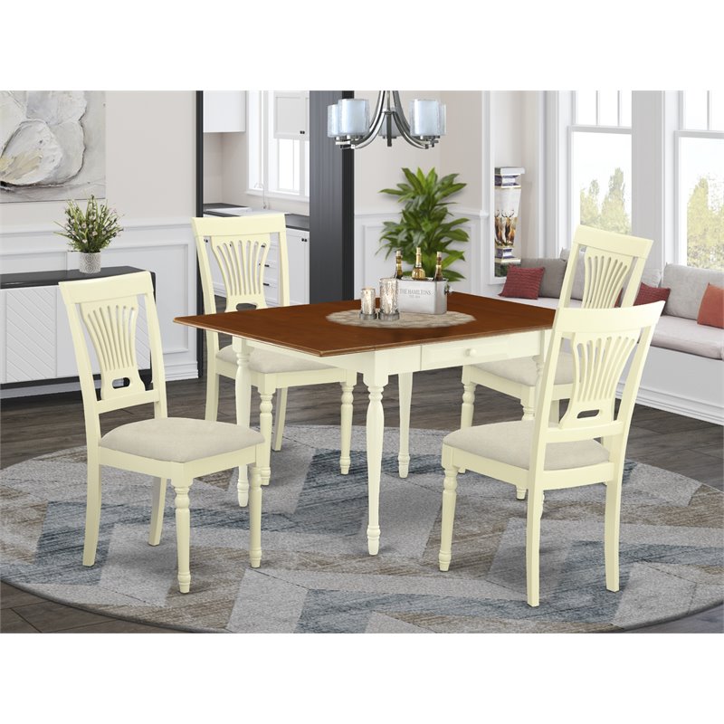 Pemberly Row 5-Piece Wood Dining Set with Cherry Finish and Linen Seats