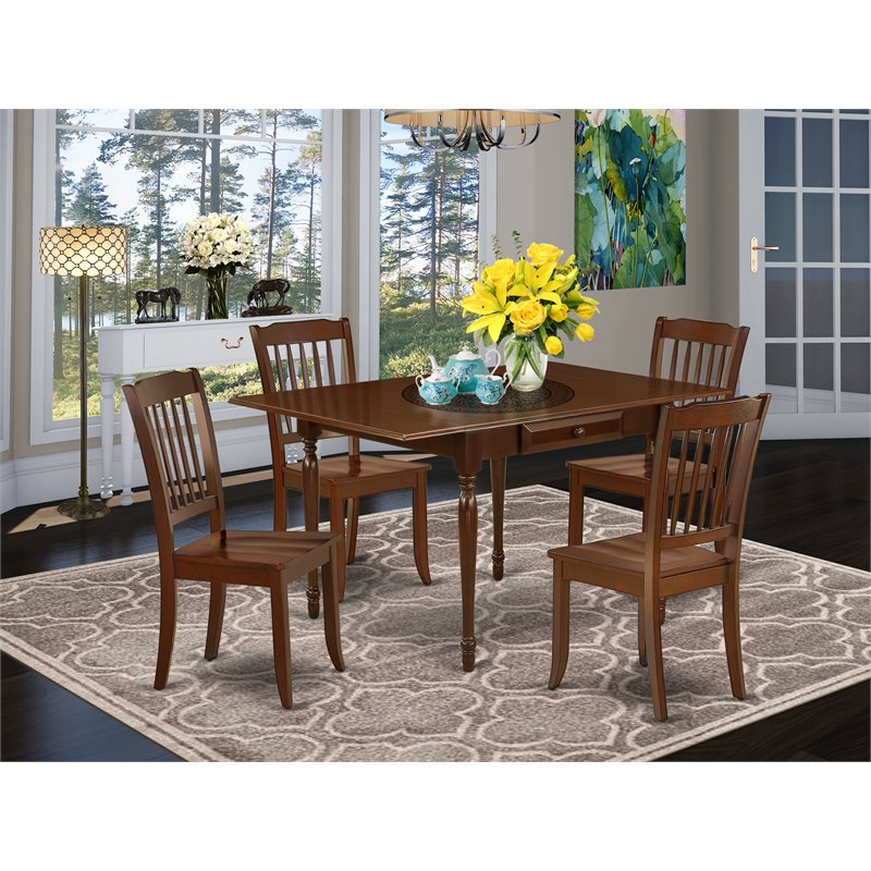 Pemberly Row 5-Piece Wood Dining Set with Slatted Chair Design in Mahogany