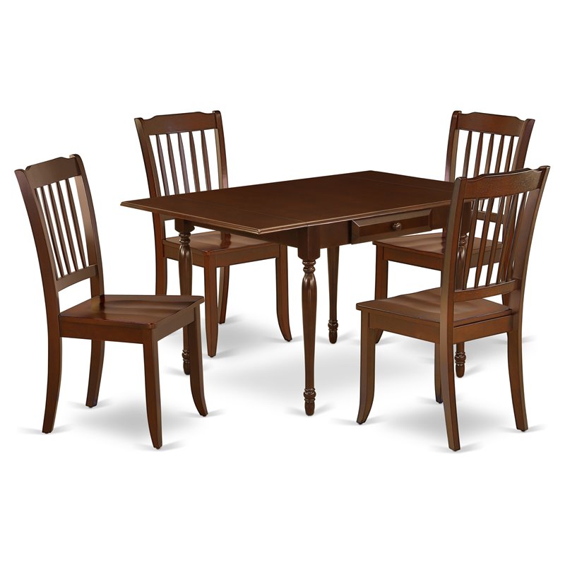 Pemberly Row 5-Piece Wood Dining Set with Slatted Chair Design in Mahogany