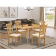 Pemberly Row 5-Piece Wood Dining Set with Oak Finish and Linen Seats