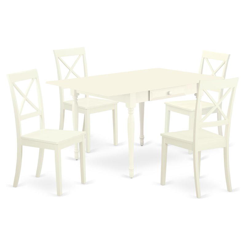 Pemberly Row 5-Piece Wood Dining Set with X-Back Chairs in Linen White