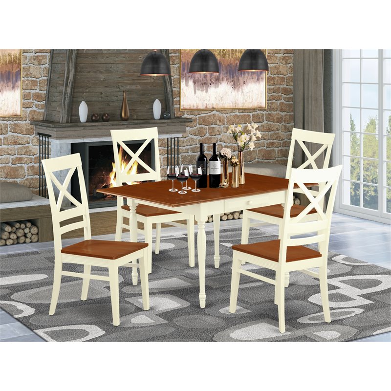 Pemberly Row 5-Piece Wood Dining Set with X-Back Chairs in Buttermilk and Cherry