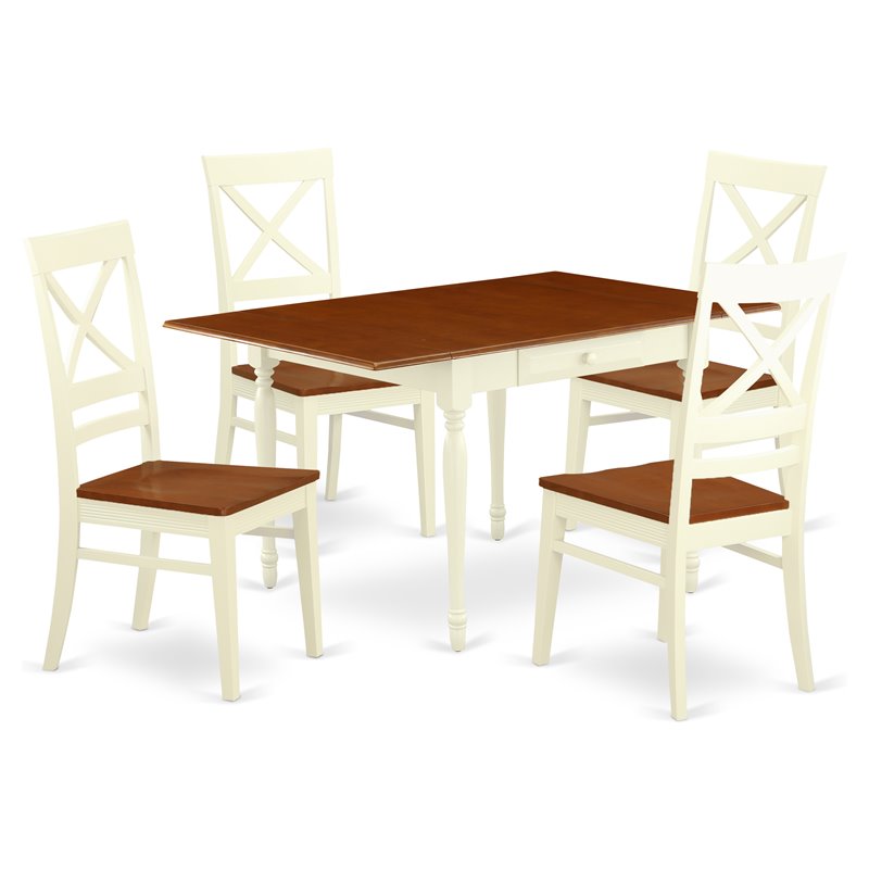 Pemberly Row 5-Piece Wood Dining Set with X-Back Chairs in Buttermilk and Cherry