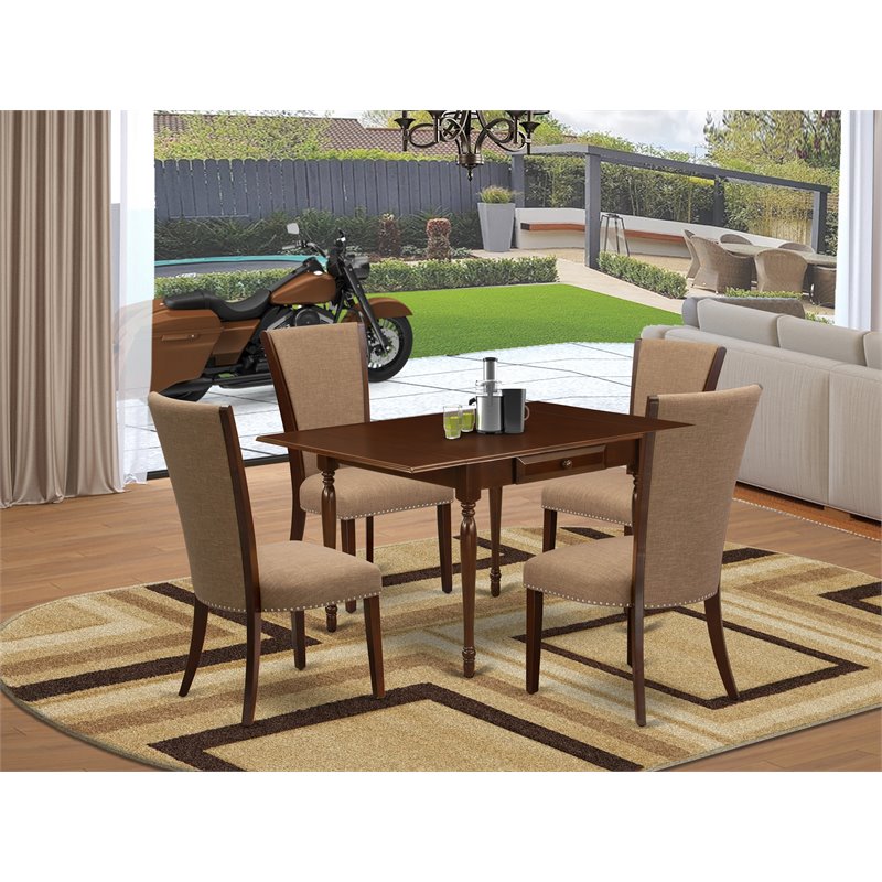 Pemberly Row 5-Piece Dining Set with Mahogany Finish and Parson Chairs