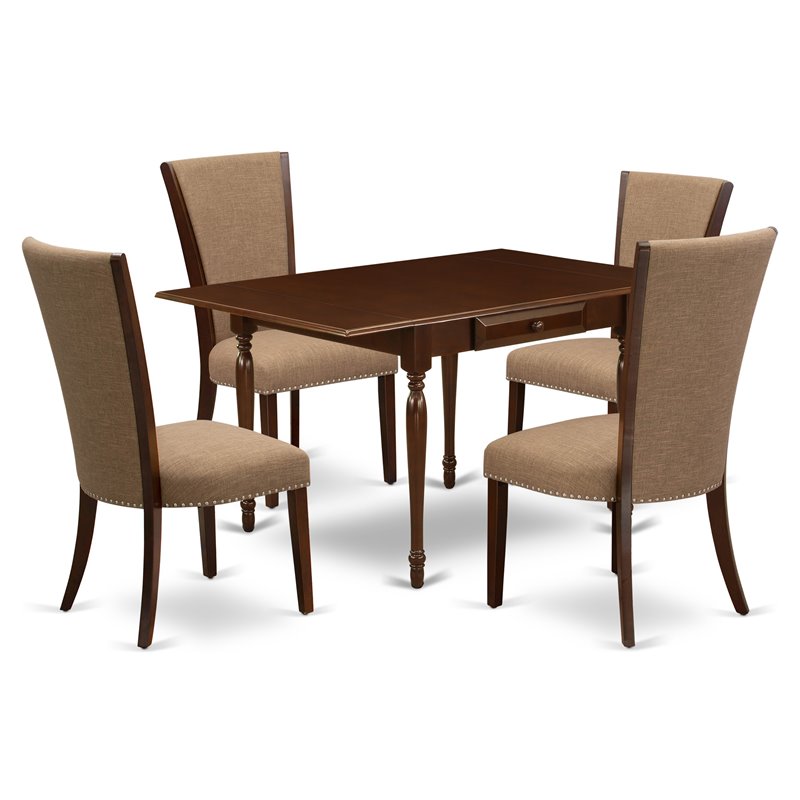 Pemberly Row 5-Piece Dining Set with Mahogany Finish and Parson Chairs