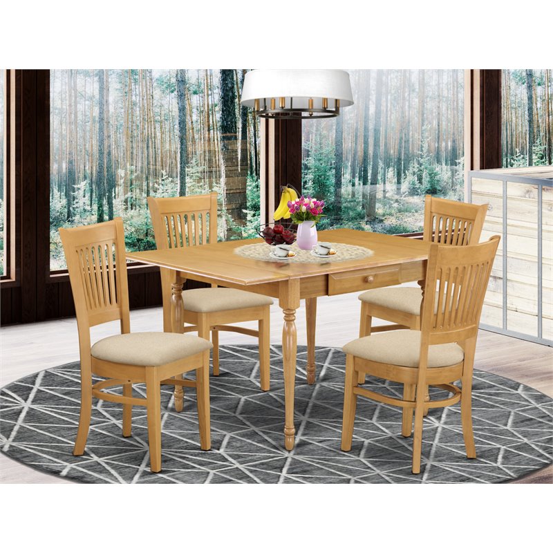 Pemberly Row 5-Piece Traditional Oak Dining Set with Beige Seats