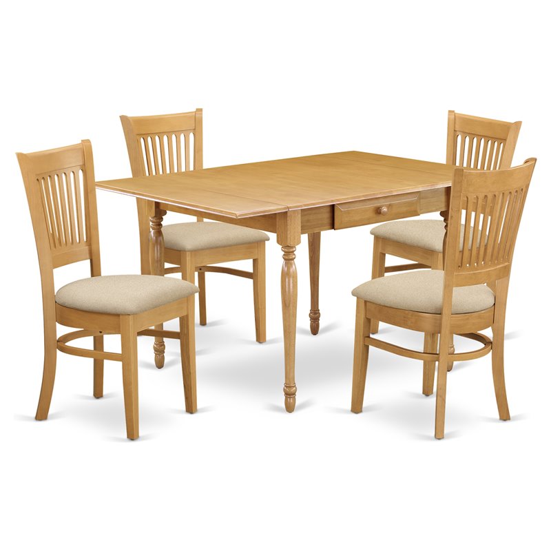 Pemberly Row 5-Piece Traditional Oak Dining Set with Beige Seats