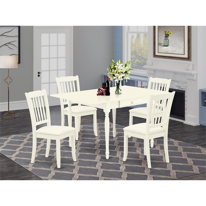 Pemberly Row 5-Piece White Wood Dining Set with Slatted Upholstered Chairs