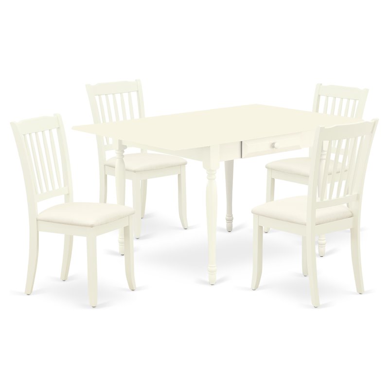 Pemberly Row 5-Piece White Wood Dining Set with Slatted Upholstered Chairs