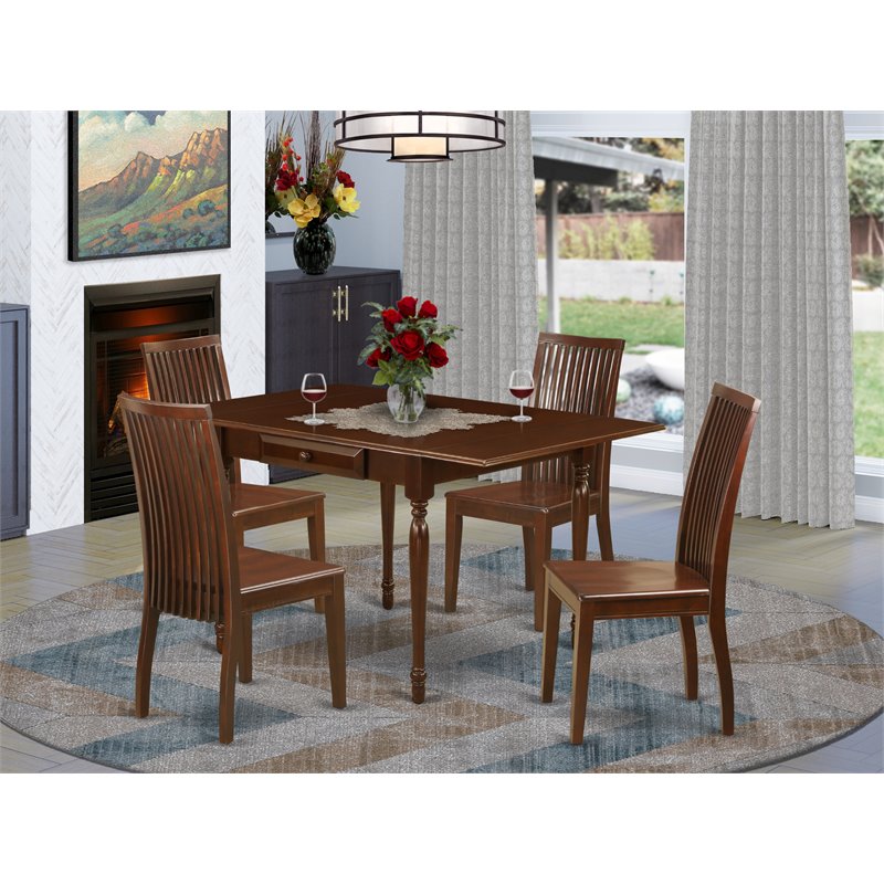 Pemberly Row 5-Piece Wood Dining Table Set in Mahogany Finish