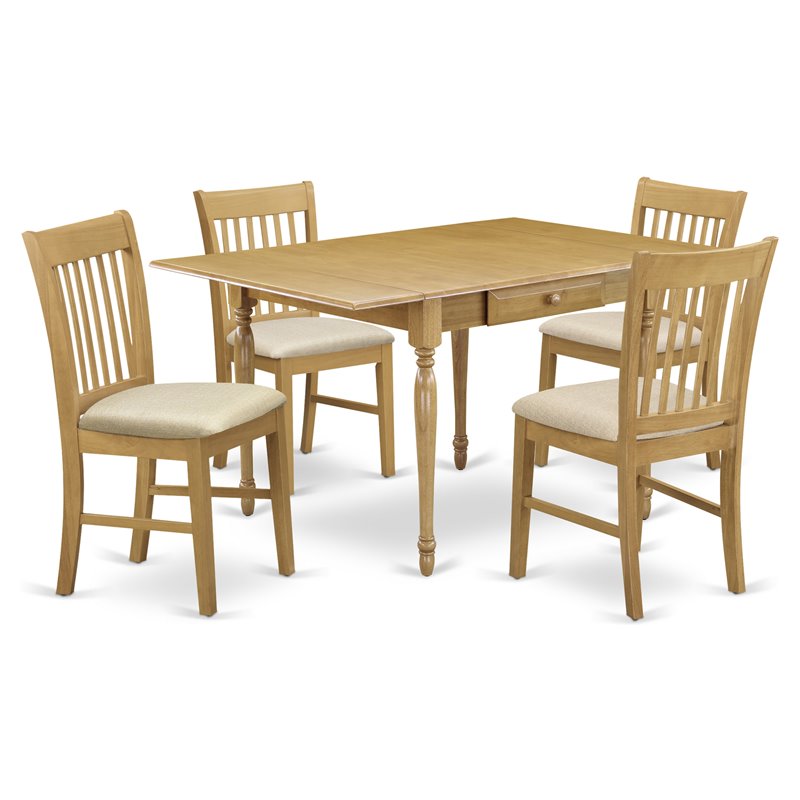 Pemberly Row 5-Piece Wood Dining Set with Slat Back Chairs in Oak