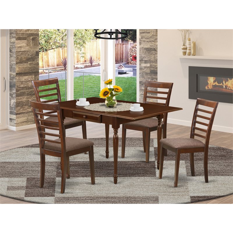 Pemberly Row 5-Piece Wood Dining Set with Mahogany Finish and Fabric Seats