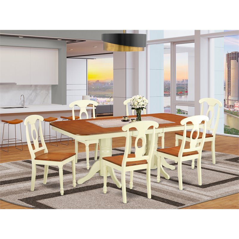 Pemberly Row 7-Piece Wood Kitchen Table Set in Buttermilk and Cherry Finish
