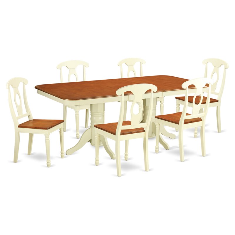 Pemberly Row 7-Piece Wood Kitchen Table Set in Buttermilk and Cherry Finish
