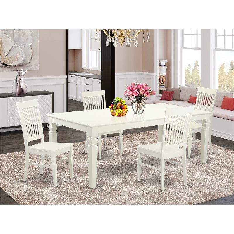 Pemberly Row 5-Piece Wood Dining Set with Chairs in Linen White