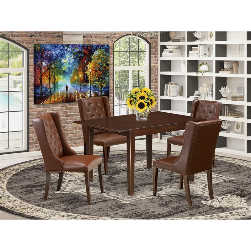 Pemberly Row 5-Piece Wood Dining Set with Linen Upholstery and Mahogany Finish