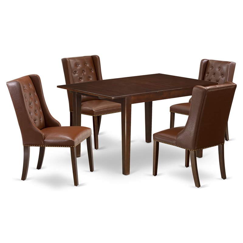 Pemberly Row 5-Piece Wood Dining Set with Linen Upholstery and Mahogany Finish