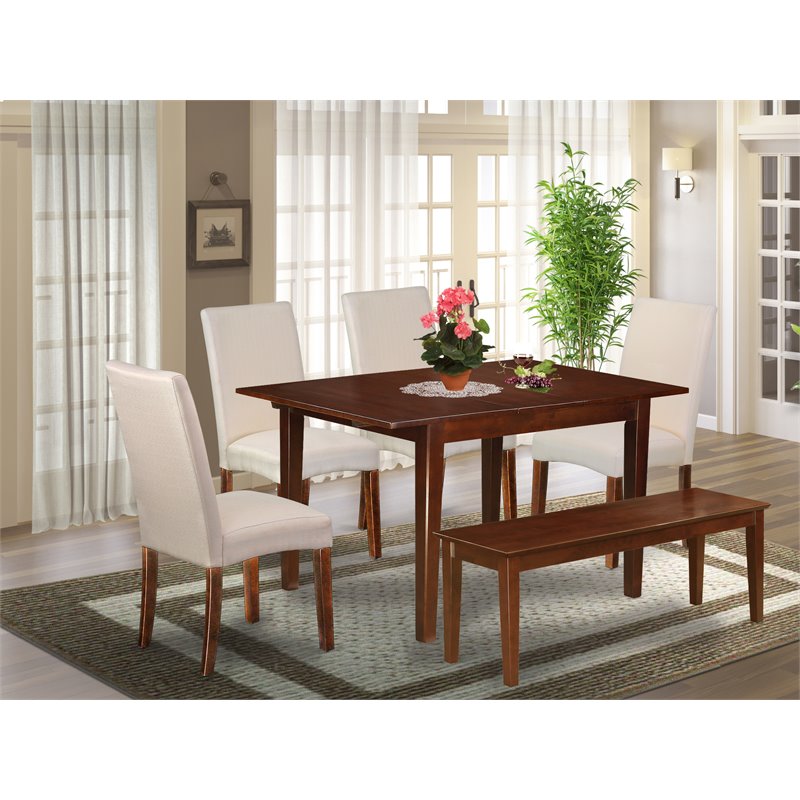 Pemberly Row 6-Piece Wood Dining Set with Extendable Table and Mahogany Bench