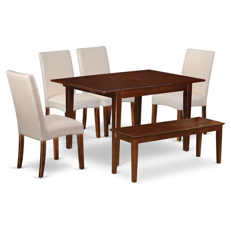 Pemberly Row 6-Piece Wood Dining Set with Extendable Table and Mahogany Bench