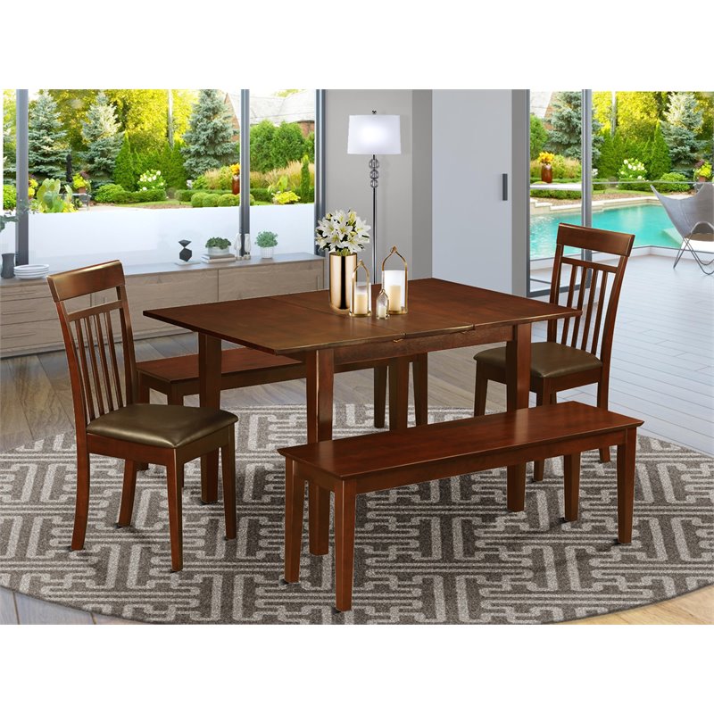Pemberly Row 5-Piece Mahogany Dinette with Slatted Chairs and Extendable Table