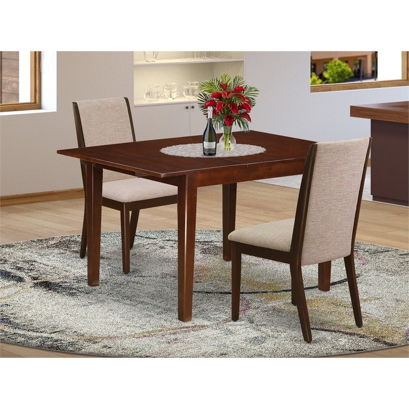 Pemberly Row 3-Piece Dining Set in Mahogany and Light Tan Fabric
