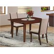 Pemberly Row 3-Piece Dining Set in Mahogany and Light Tan Fabric