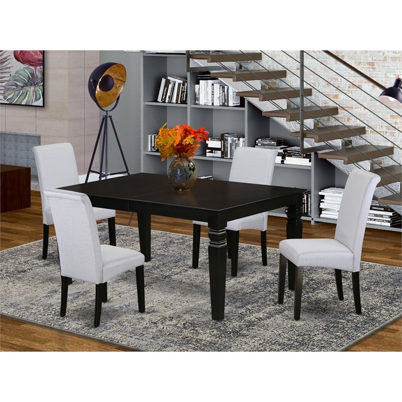 Pemberly Row 5-Piece Wood Dining Set in Black and Blue-Gray Upholstery