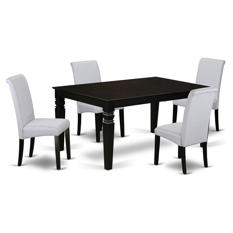 Pemberly Row 5-Piece Wood Dining Set in Black and Blue-Gray Upholstery