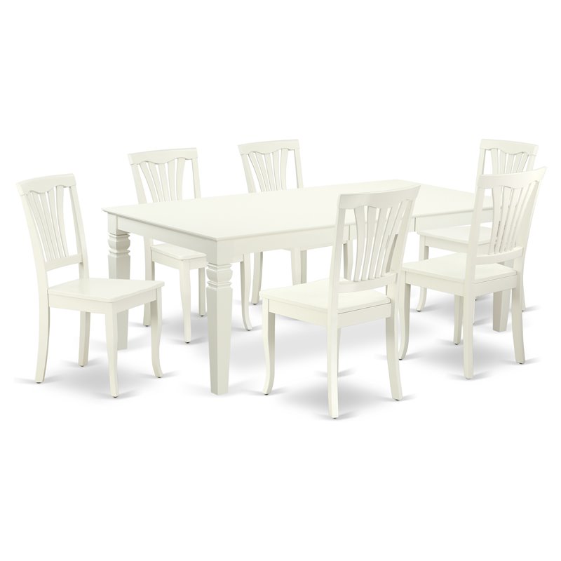 Pemberly Row 7-Piece Dining Set Slatted Wood Chairs in Linen White Finish