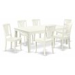 Pemberly Row 7-Piece Dining Set Slatted Wood Chairs in Linen White Finish