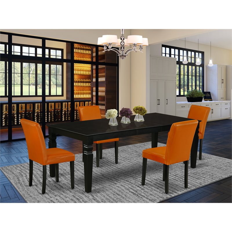 Pemberly Row 5-Piece Wood Dining Set in Black with Baked Bean PU Seats