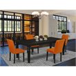 Pemberly Row 5-Piece Wood Dining Set in Black with Baked Bean PU Seats