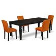 Pemberly Row 5-Piece Wood Dining Set in Black with Baked Bean PU Seats