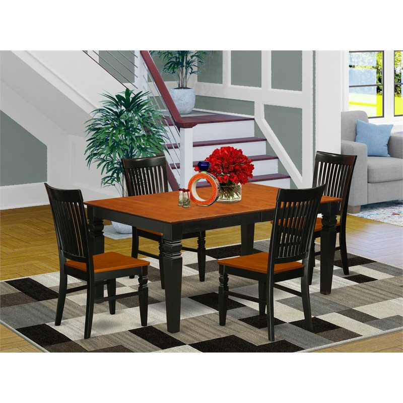 Pemberly Row 5-Piece Dining Table Set with Butterfly Leaf in Black/Cherry