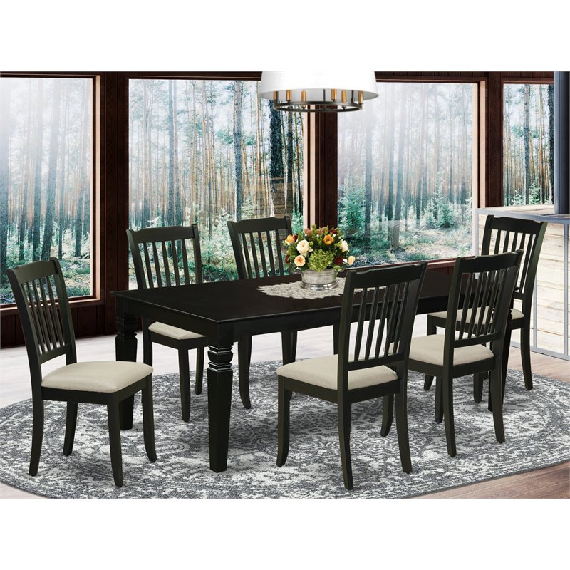Pemberly Row 7-Piece Dining Table Set with Black Finish and Cream Seats