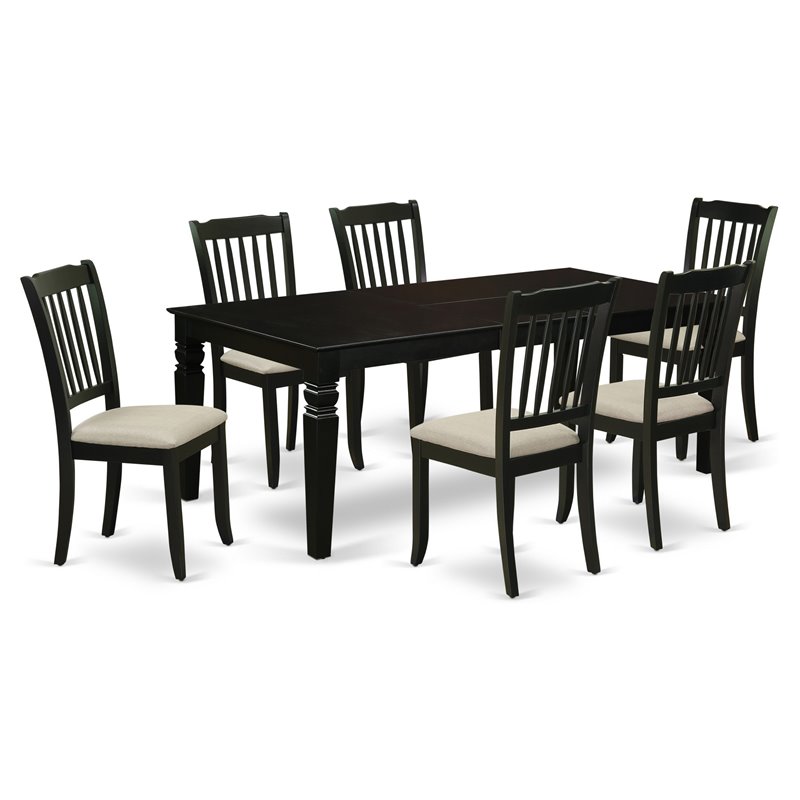 Pemberly Row 7-Piece Dining Table Set with Black Finish and Cream Seats