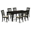 Pemberly Row 7-Piece Dining Table Set with Black Finish and Cream Seats