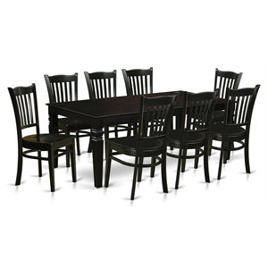 Pemberly Row 9-Piece Wood Dining Set with Table and Chairs in Black