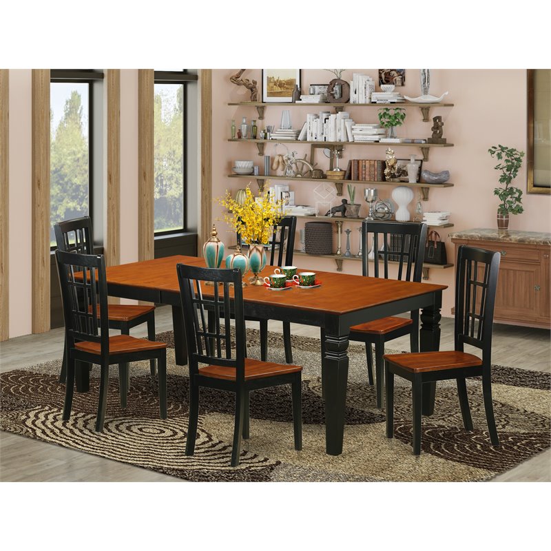 Pemberly Row 7-Piece Wood Dining Set in Black and Cherry Finish