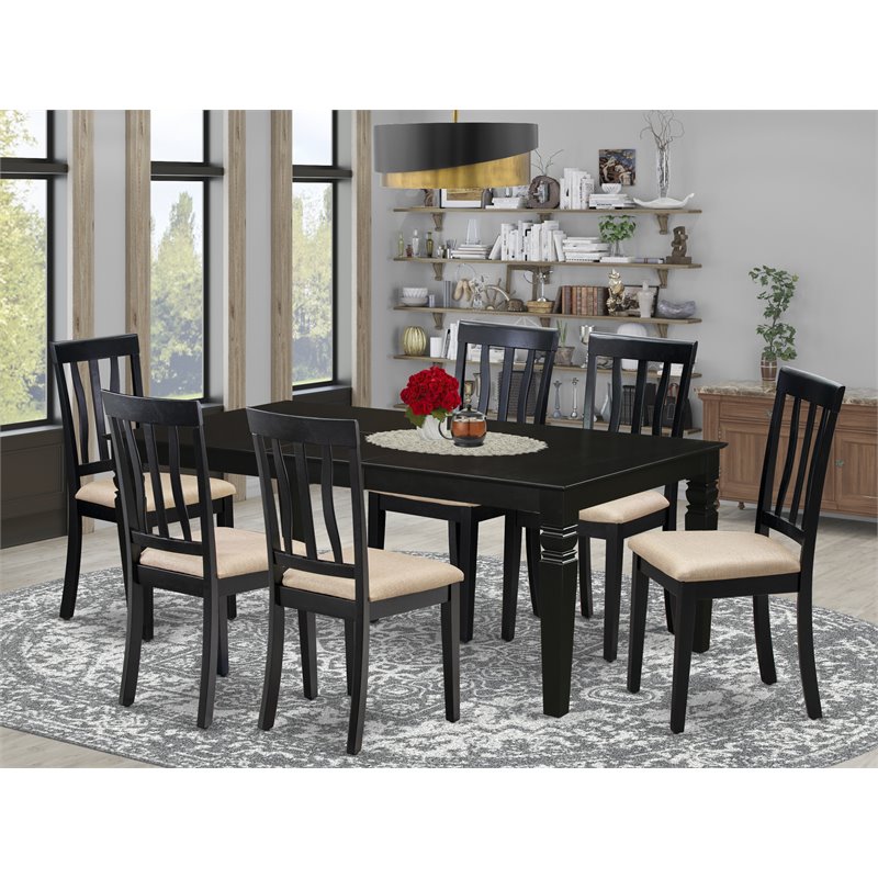 Pemberly Row 7-Piece Wood Dining Set with Black Table and 6 Chairs